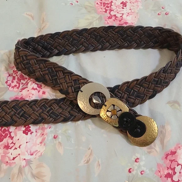 Vintage Marjorie Baer SF Braided Two-toned Brown Mixed Metals Belt Size Medium Vintage Marjorie Baer SF braided Metel N Brass Heart Buckle  main image 4